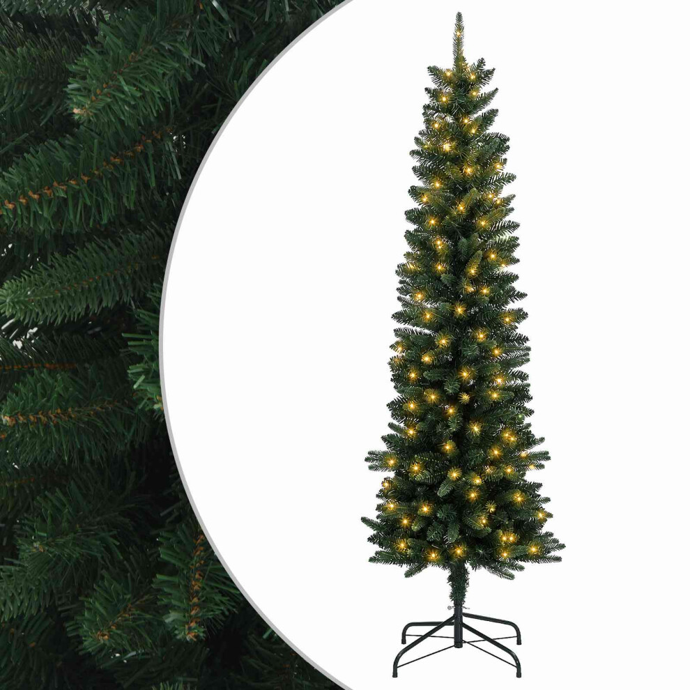 Vidaxl (Green, 180 Cm) Artificial Slim Christmas Tree With Flocked Snow Xmas Tree Pvc And Pe