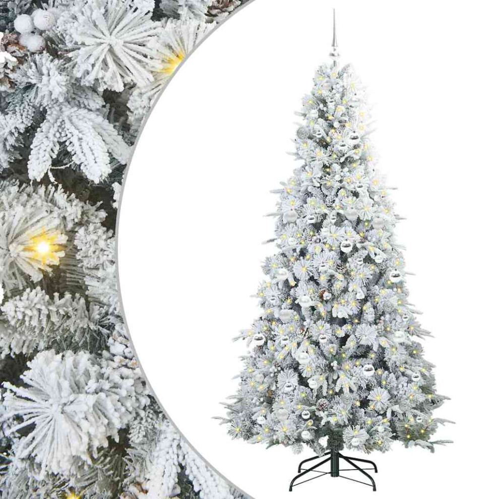 Vidaxl (Green And White, 210 Cm) Artificial Hinged Christmas Tree With Stand Pe And Pvc Decor Modern Usb