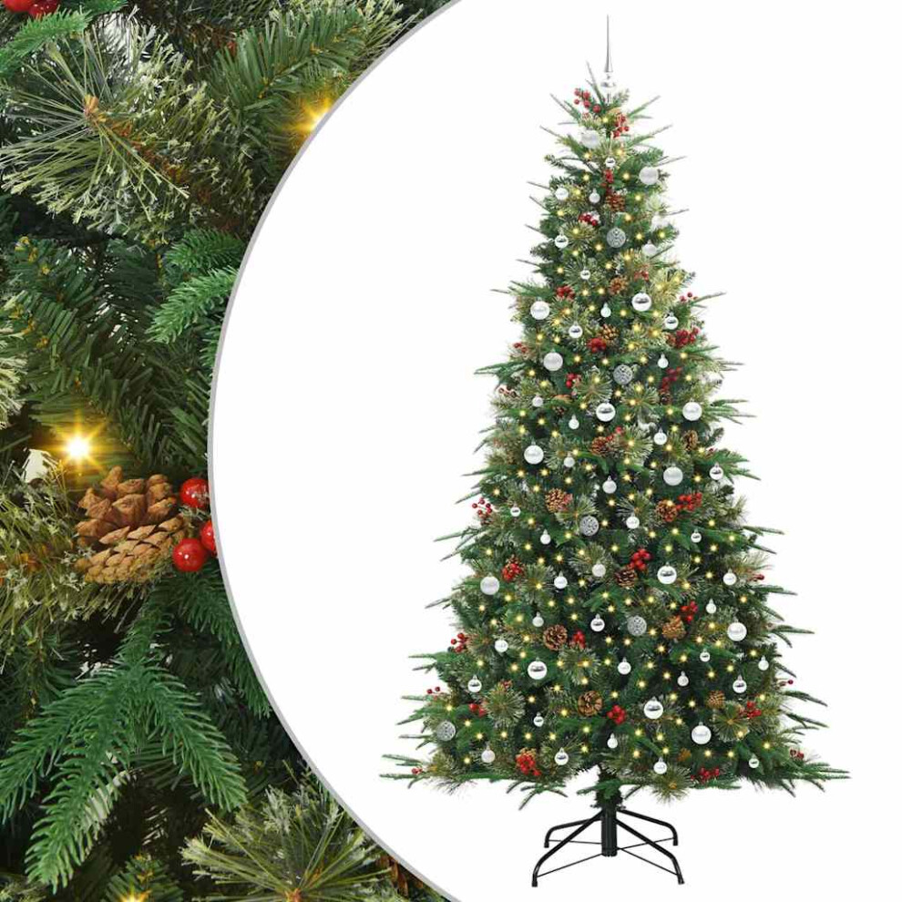 Vidaxl (Green, 240 Cm) Artificial Hinged Christmas Tree With Stand Pe And Pvc Decor Modern Usb