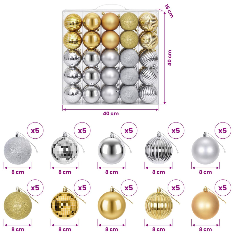 Vidaxl (Silver And Gold) Christmas Ball Set 50 Pcs 8 Cm Polystyrene Christmas Tree Ornaments