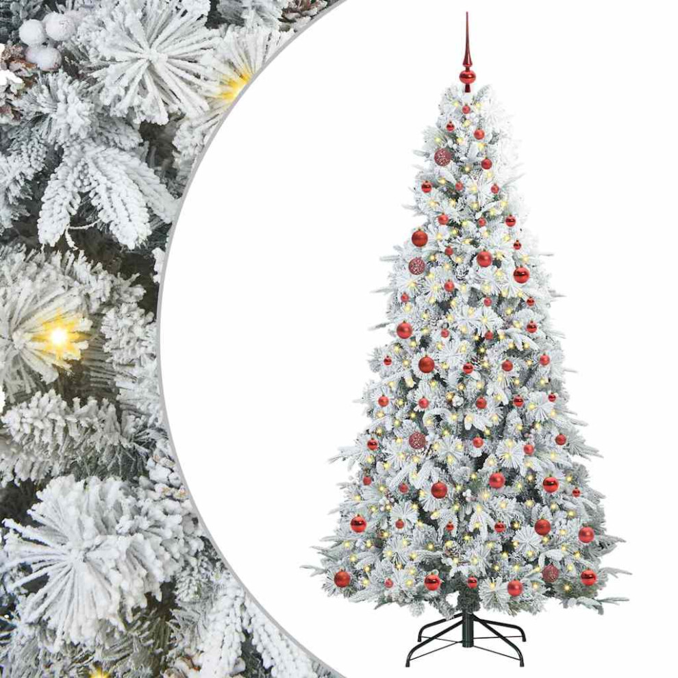 Vidaxl (Green And White, 210 Cm) Artificial Hinged Christmas Tree With Stand Pe And Pvc Decor Modern Usb