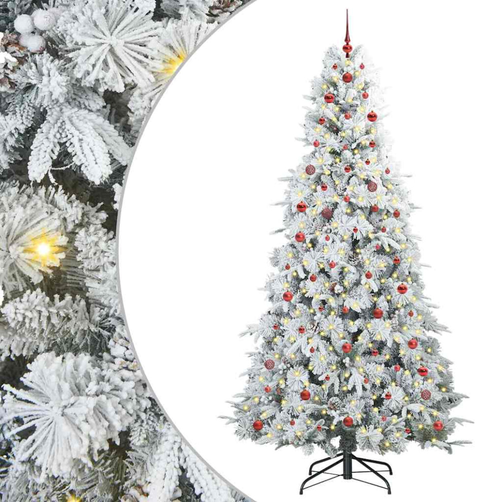 Vidaxl (Green And White, 240 Cm) Artificial Hinged Christmas Tree With Stand Pe And Pvc Decor Modern Usb