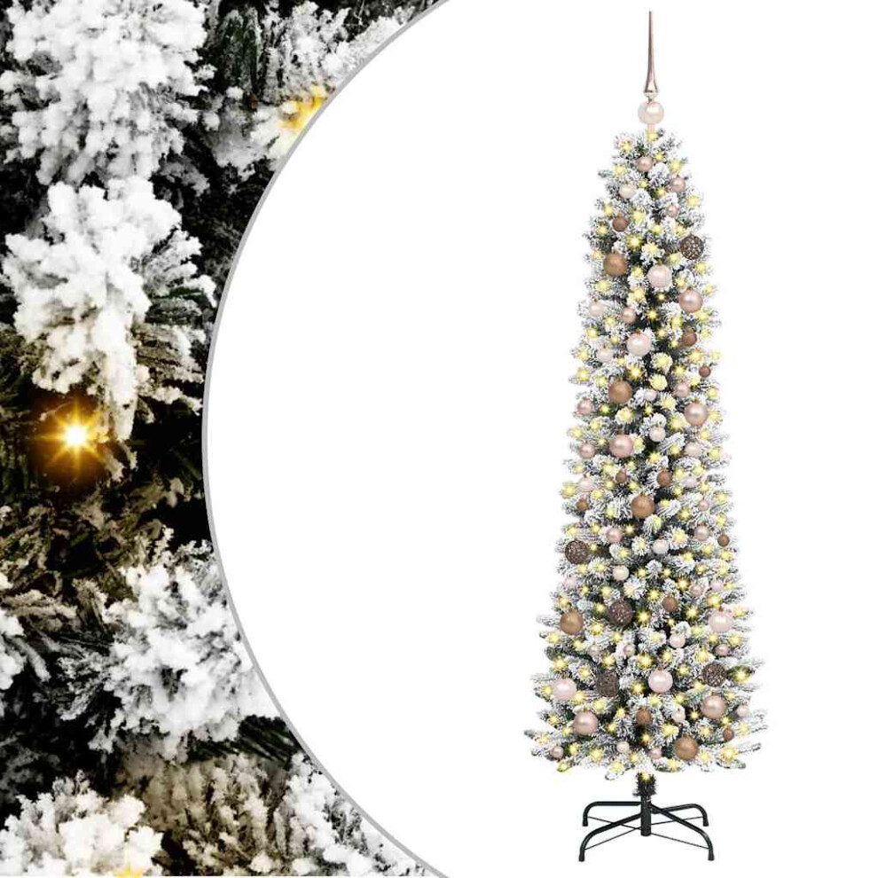 Vidaxl (White, 210 Cm) Artificial Slim Christmas Tree With Flocked Snow Xmas Tree Pvc And Pe