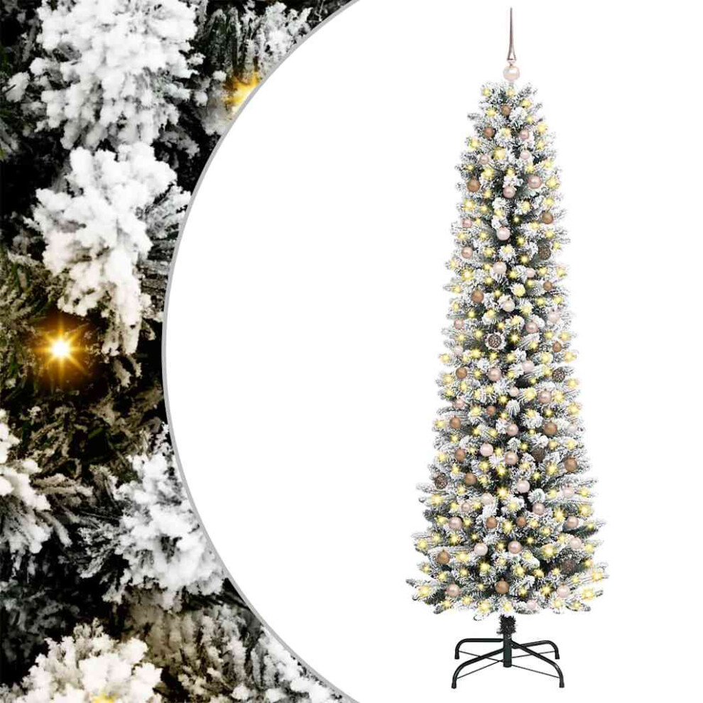 Vidaxl (White, 240 Cm) Artificial Slim Christmas Tree With Flocked Snow Xmas Tree Pvc And Pe