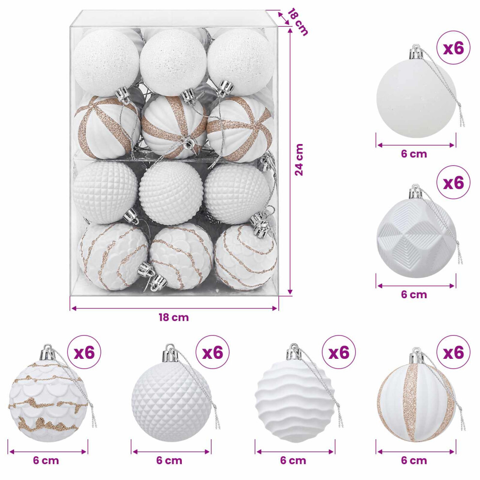 Vidaxl (White) Christmas Ball Set 36 Pcs 6 Cm Polystyrene Christmas Tree Baubles