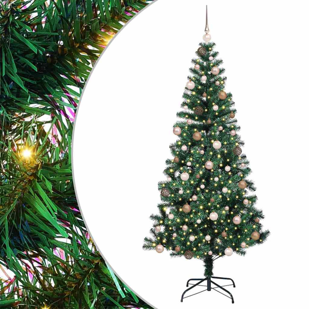 Vidaxl (210 Cm) Artificial Pre-Lit Christmas Tree Green Pvc And Metal Led Decorative