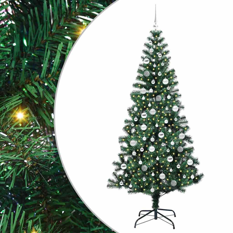 Vidaxl (210 Cm) Artificial Pre-Lit Christmas Tree Green Pvc And Metal Led Decorative