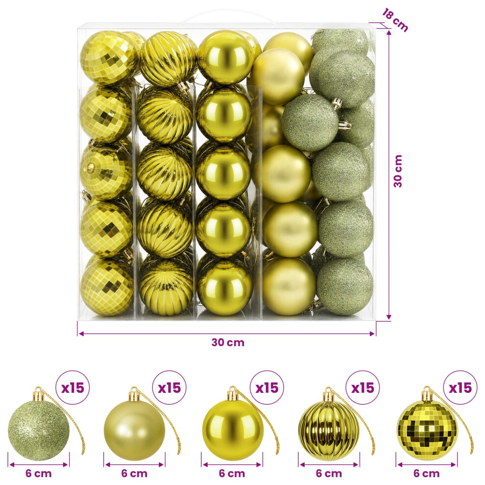 Vidaxl (Light Green) Christmas Ball Set 75 Pcs 6 Cm Polystyrene Christmas Tree Ornaments