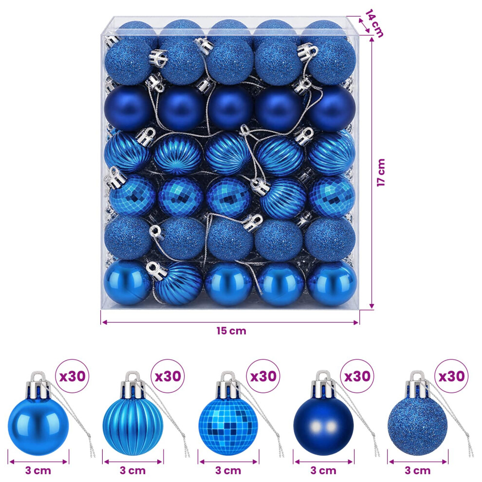 Vidaxl (Blue) Christmas Ball Set 150 Pcs 3 Cm Polystyrene Christmas Ball Ornaments