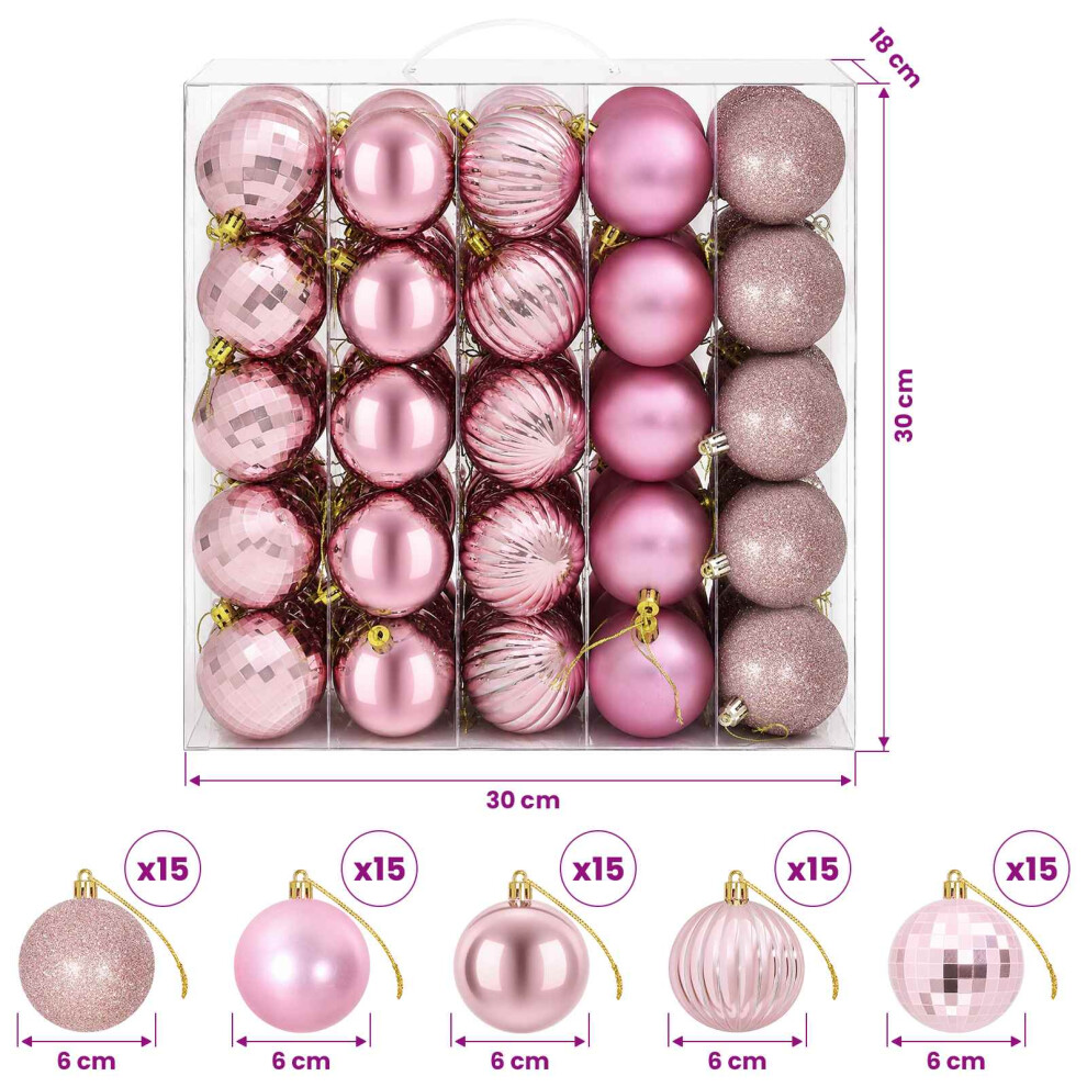 Vidaxl (Pink) Christmas Ball Set 75 Pcs 6 Cm Polystyrene Christmas Tree Ornaments