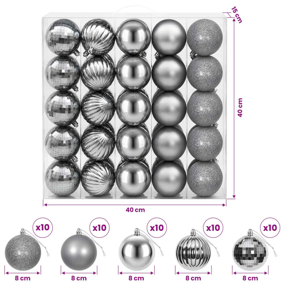 Vidaxl (Grey) Christmas Ball Set 50 Pcs 8 Cm Polystyrene Christmas Tree Ornaments
