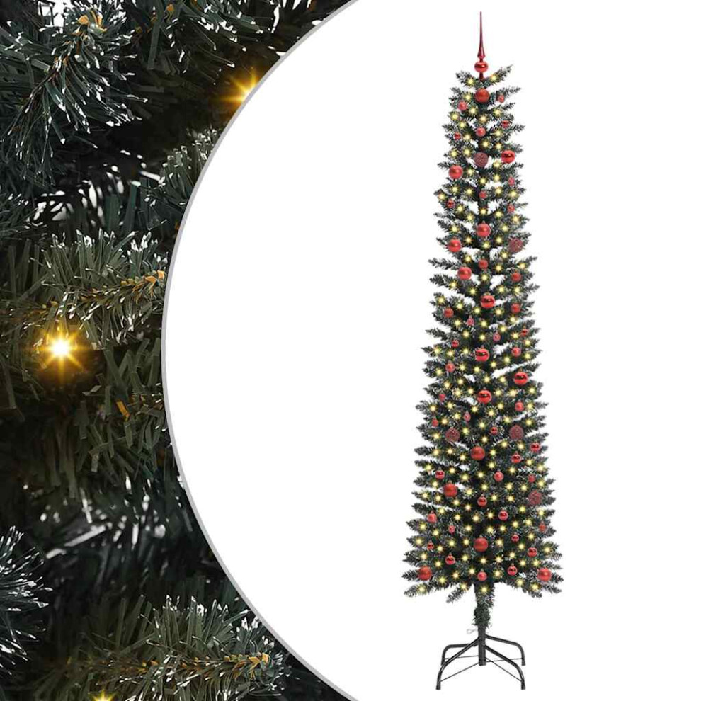 Vidaxl (240 Cm) Artificial Slim Christmas Tree With Stand Xmas Tree Decor Green Pvc