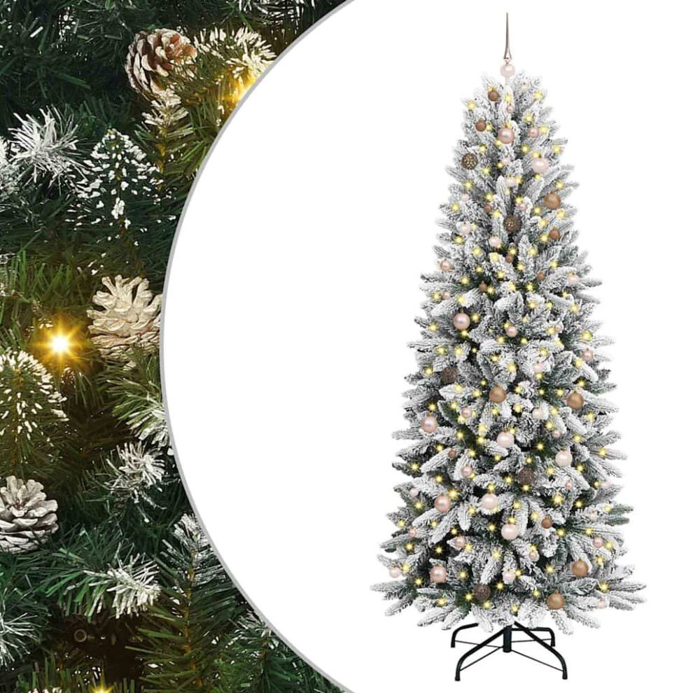 Vidaxl (Green And White, 240 Cm) Artificial Christmas Tree With Flocked Snow Christmas Decoration Pvc&Pe