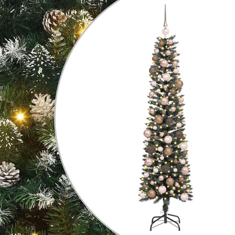Vidaxl (180 Cm) Artificial Slim Christmas Tree With Stand Xmas Tree Decor Green Pvc