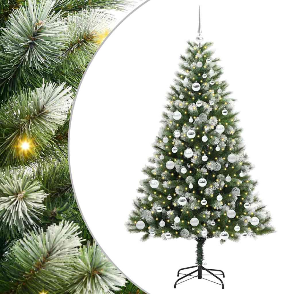 Vidaxl (180 Cm) Artificial Hinged Christmas Tree With Flocked Snow Seasonal Décor Led