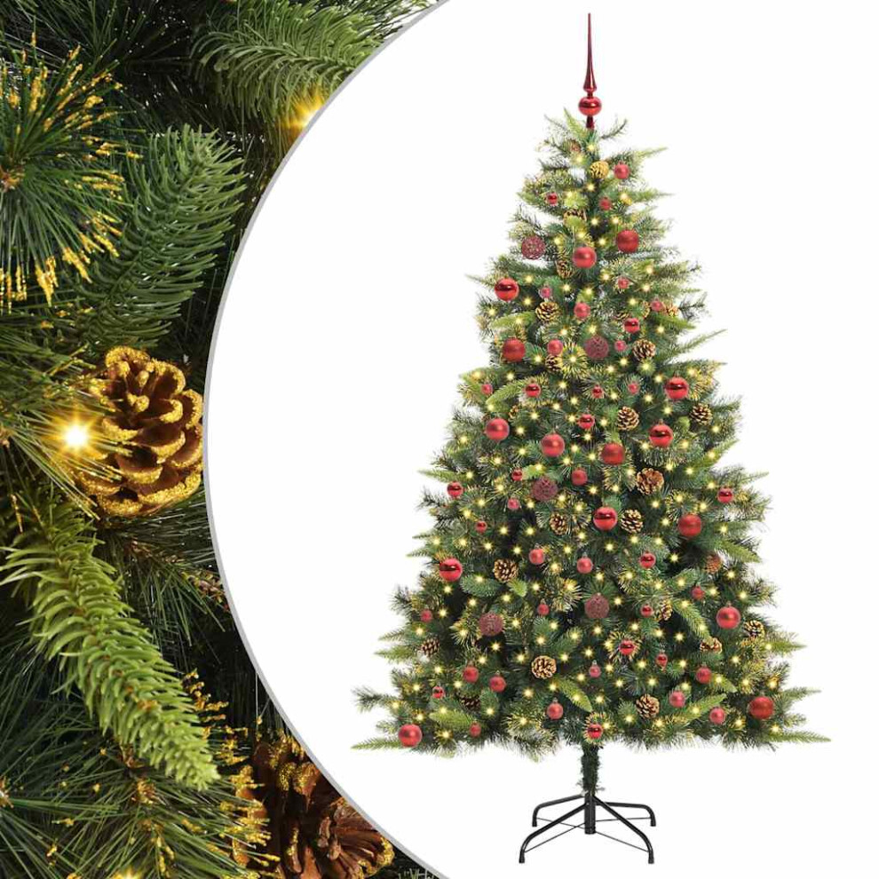 Vidaxl (180 Cm) Artificial Hinged Christmas Tree Decor Pre Lit Xmas Tree With Cones