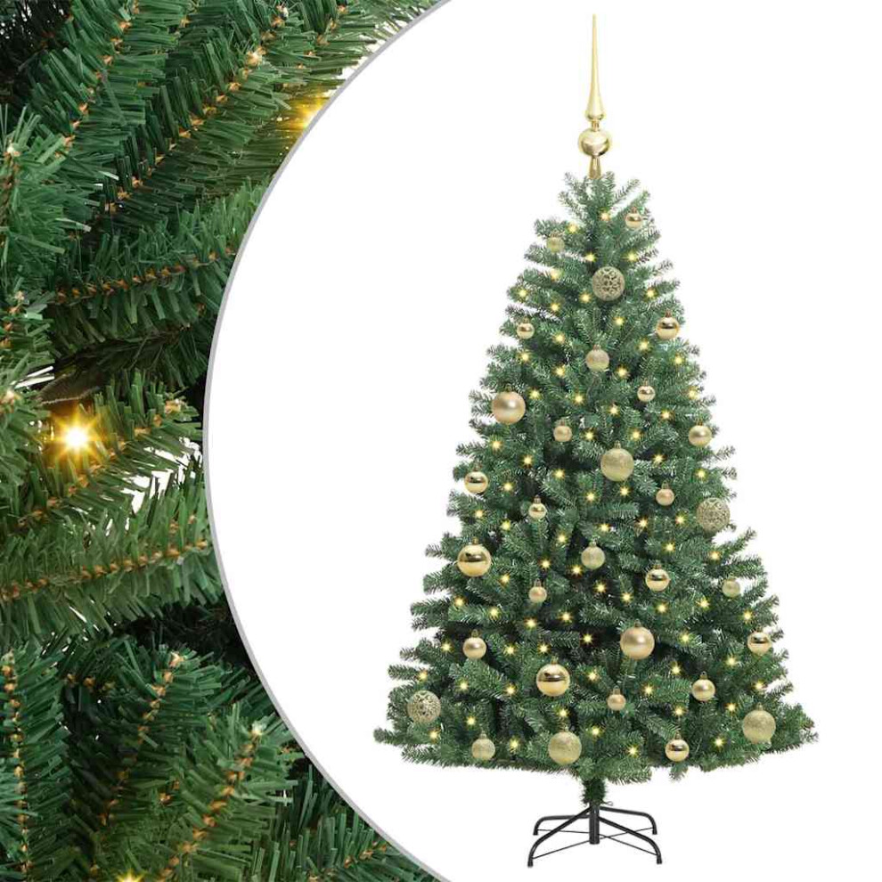 vidaXL Hinged Artificial Christmas Tree with Gold Balls - 120 cm - Green - Image 2