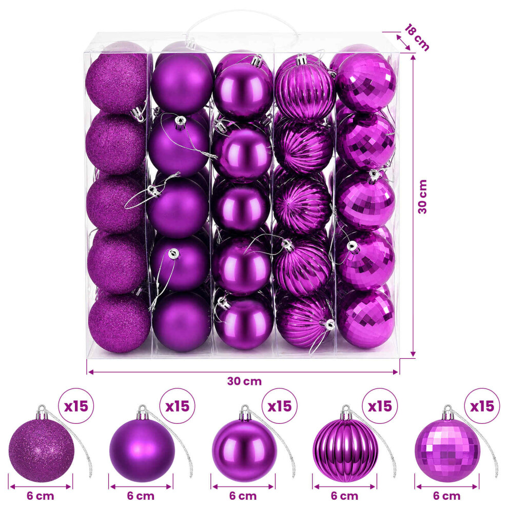 Vidaxl (Lilac) Christmas Ball Set 75 Pcs 6 Cm Polystyrene Christmas Tree Ornaments