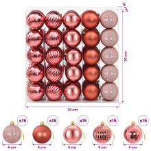 (Pink and rose) vidaXL Christmas Ball Set 75 pcs 6 cm Polystyrene Christmas Tree Ornaments