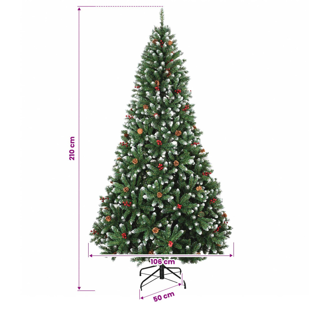Vidaxl (Green With Frosted Tips, Ø 106 X 210 Cm) Artificial Hinged Christmas Tree Indoor And Sheltered Outdoor Tree