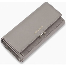 Dames leren clutch portemonnee met grote capaciteit, geldorganizer en meerdere pasjesvakken (grijs)