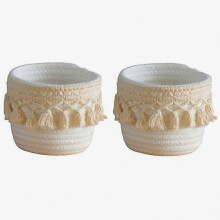 porta pennelli per trucco, pettine, mini cestino portaoggetti stile boho, utilizzabile come astuccio per penne e matite (bianco)