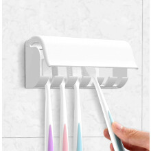 Wall-mounted Toothbrush Holder With Cover - 6 Slots Home Bathroom
