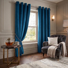 (Blue, 46" x 54" (116cm x 137cm)) Luxury Velvet Curtains Eyelet Ring Top Ready Made Blackout Curtains Living Room Bedroom
