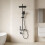 Titanium Black Shower Column with Square Head, 4 Jets Shower Column, LED Display, Hand Shower with 3 Modes, Adjustable Height 6