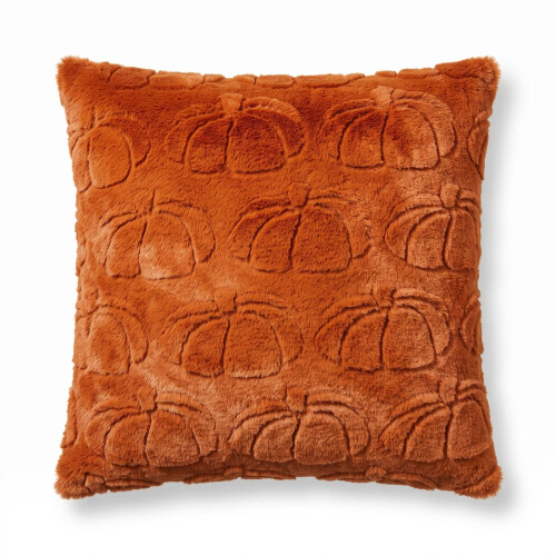 Homescapes Faux Fur Textured Pumpkin Cushion with Cover
