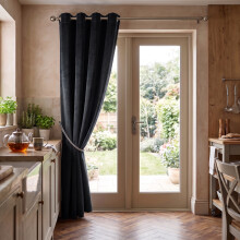 (Black, 66" x 84" (167cm x 210cm)- 1 Panel Curtain) Luxury Velvet Curtains Eyelet Ring Top Ready Made Blackout Curtains Living Room Bedroom