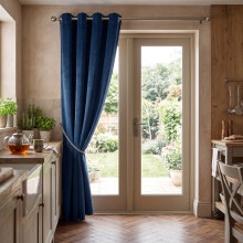 (Blue, 66" x 84" (167cm x 210cm)- 1 Panel Curtain) Luxury Velvet Curtains Eyelet Ring Top Ready Made Blackout Curtains Living Room Bedroom