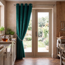(Green, 66" x 84" (167cm x 210cm)- 1 Panel Curtain) Luxury Velvet Curtains Eyelet Ring Top Ready Made Blackout Curtains Living Room Bedroom
