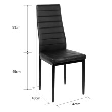Set van 4 eetkamerstoelen, zwart, gestoffeerd met PU-leer en metalen poten