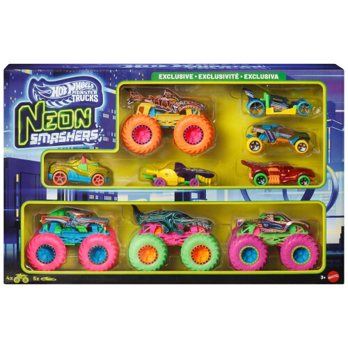 Hot Wheels Hot Wheels Monster Trucks Neon Smashers 9 Pack