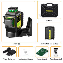 FIRECORE nivel láser verde 3D de 12 líneas, autonivelante, batería recargable, maleta F95T-3G