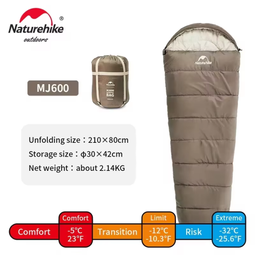 Naturehike saco de dormir estilo momia de algodón, marrón, para acampar al aire libre
