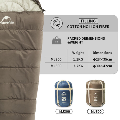 Naturehike saco de dormir estilo momia de algodón, marrón, para acampar al aire libre 2