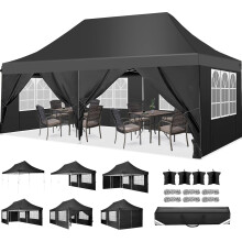 Professionele opzetbare gazebo, 3x6M, zwart, met 4 verwijderbare wanden, waterdicht voor evenementen