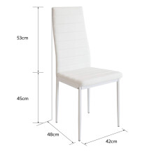 Set van 4 eetkamerstoelen, met PU-leer bekleding en metalen poten, wit