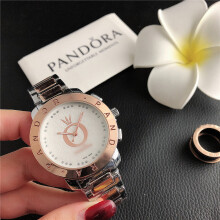 (Silver rose gold) Ladies Silver Quartz Watch, Stainless Steel Band, White Embossed Dial Crystal Markers Decor Chronograph Wristwatch