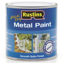 RUSTINS MPWH250 250ml Quick Dry Metal Paint - White, Satin Finish, Direct to Rust Formula