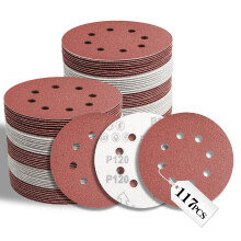 VKMKM 125mm Sanding Discs 117PCS, 120 Grit Orbital Sander Discs, 8-Hole Hook and Loop Sandpaper for Wood & Metal, Aluminium Oxide