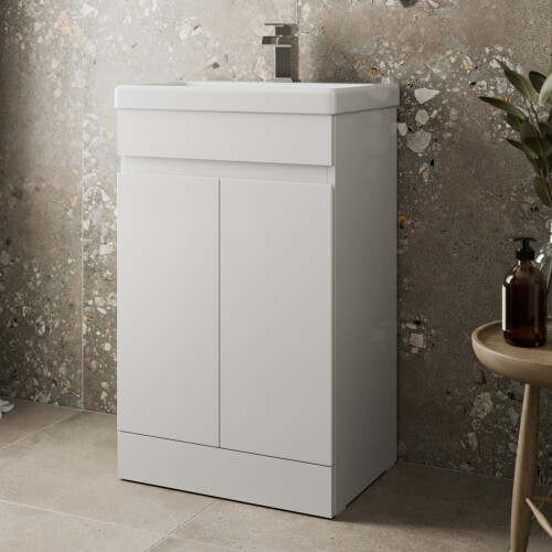 Artis Flat Pack Gloss White Free Standing Vanity Unit & Basin - Doors 500mm