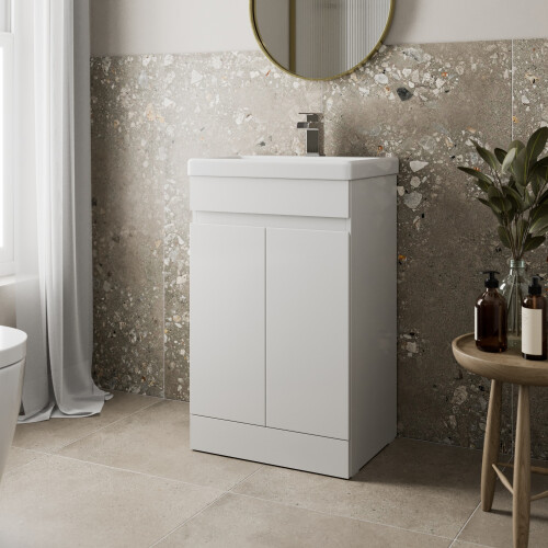 Artis Flat Pack Gloss White Free Standing Vanity Unit & Basin - Doors 500mm 1
