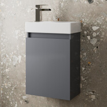 Gloss Grey Wall Mounted 400mm Slimline Vanity Unit Basin Sink Cloakroom Bathroom