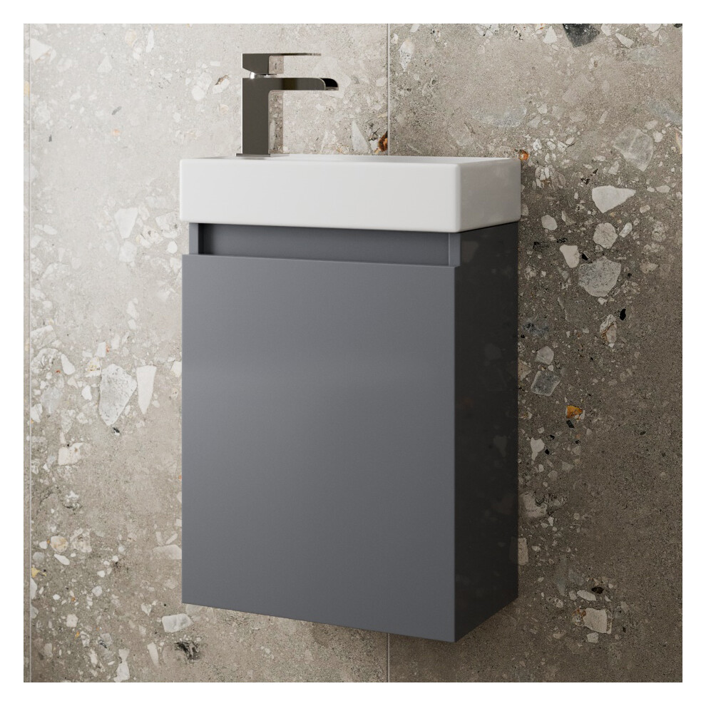 Valway Grey Gloss Wall Hung Cloakroom Vanity Unit & Basin - 400Mm Width - Image 2