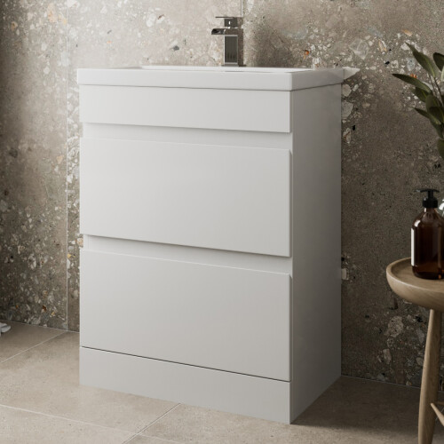 600mm Bathroom Vanity Unit Basin Storage 2 Drawer Cabinet Furniture White Gloss
