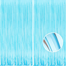 BRAVESHINE 2PCS Pastel Blue Foil Fringe Curtain Party Backdrop - 3.3x8.2ft Pale Blue Tinsel Curtain Photo Booth Props For Boys Girls Birthday Easter M