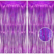 BRAVESHINE Purple Metallic Tinsel Curtains, Foil Fringe Shimmer Curtain Streamer Party for Mother's Day Purple Bridal Shower Decorations Wedding Lilac